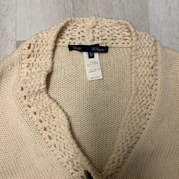 Les Copains Blue Wool Knit Crochet Cardigan size M 42 made in Italy beige - Picture 13 of 16